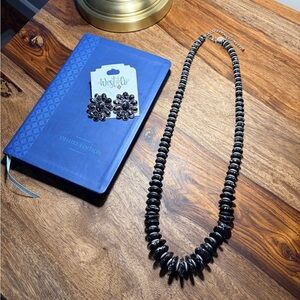 Chic Black and Silver Necklace with Earrings by West & Co